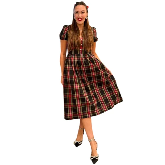 J. Crew | Dresses | Nwot Jcrew Blackredgreen Tartan Plaid Dress With Puff  Sleeves Pockets | Poshmark